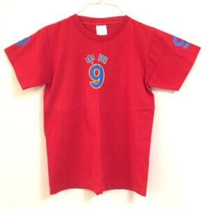 Menswear simple red graphic tee number 9 with oriental inscriptions MEDIUM